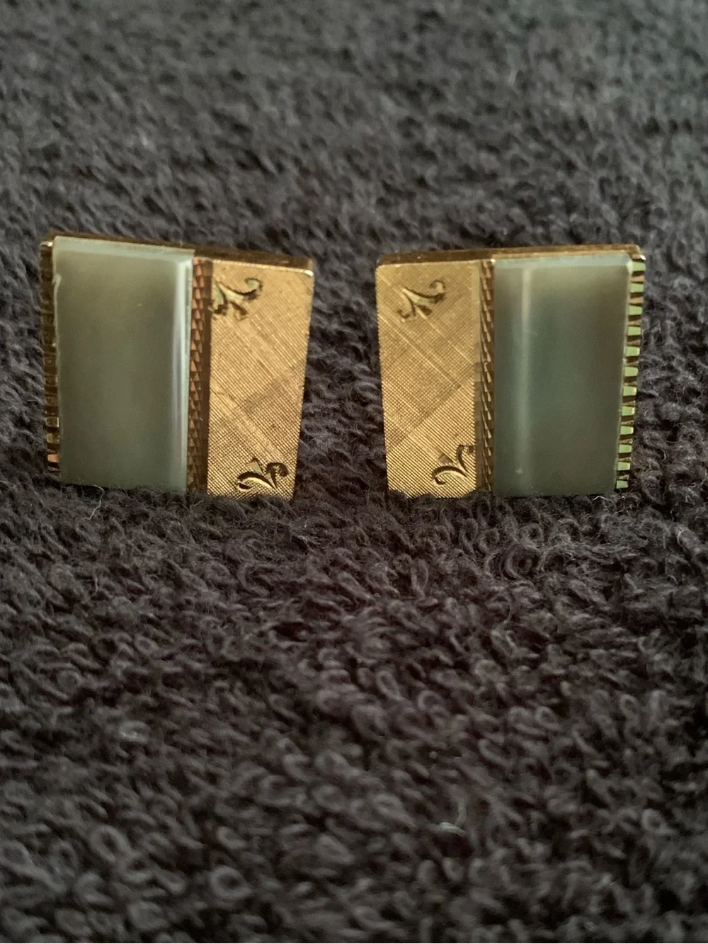 Vintage Gold  Tone and Jade Color Rectangular Cufflinks -Classic Men's Accessory